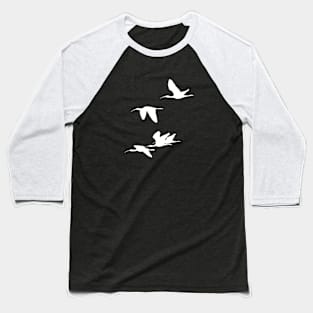 White Silhouette of Glossy Ibises In Flight Baseball T-Shirt